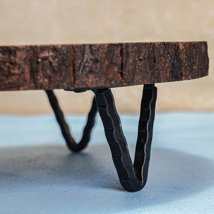 Udaipur Handicrafts | Acacia Wood Hot Pot Stand with Iron Feet | Tabletop Trivet for Hot Utensils | Kitchen & Dining Decor