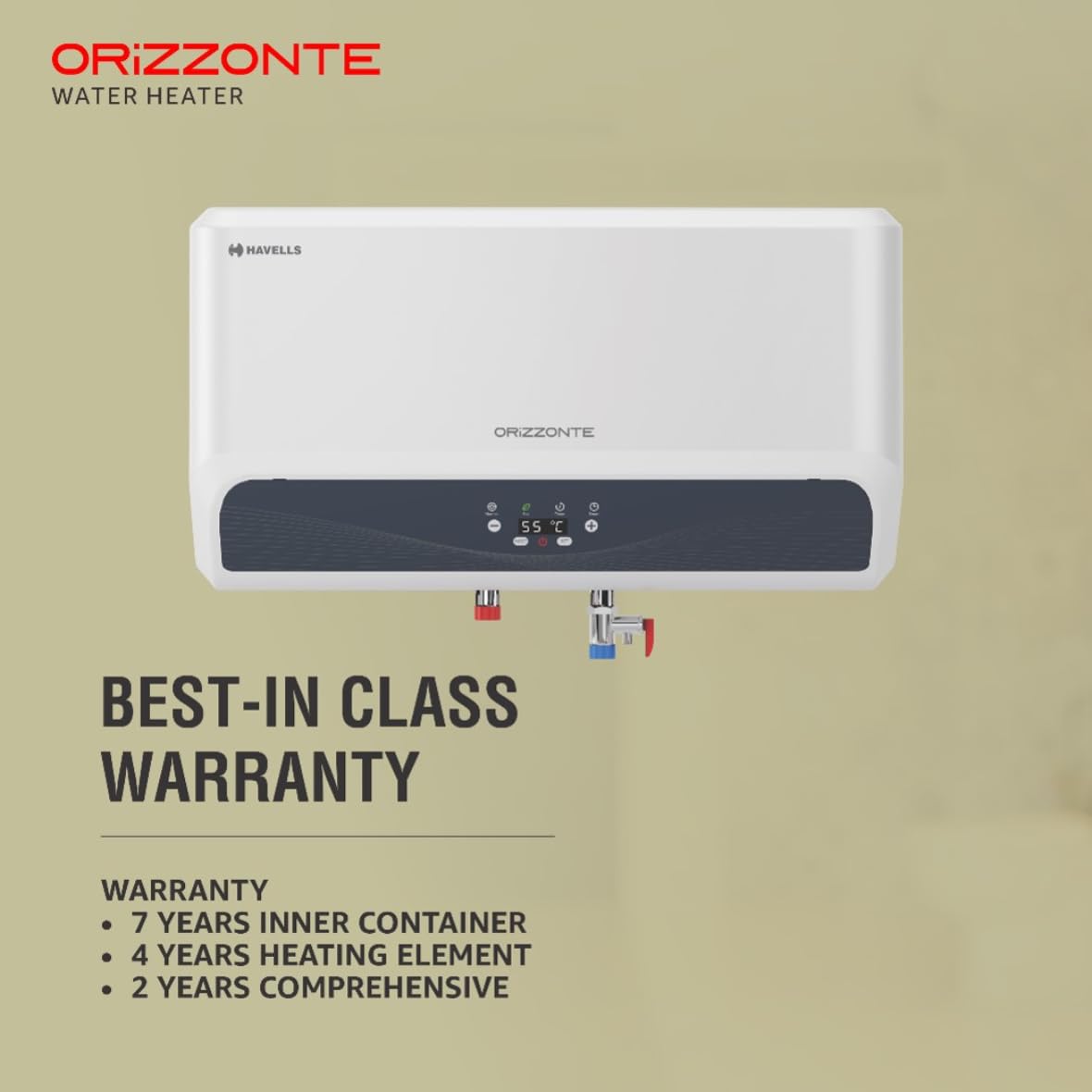 Havells Orizzonte 25 Litre Storage Water Heater(Geyser)| Anti Rust Tank| Remote Controlled| Digital display| With Shock Safe Plug | Warranty: 7 Year on Tank| Free Installation & Flexi Pipe (White)