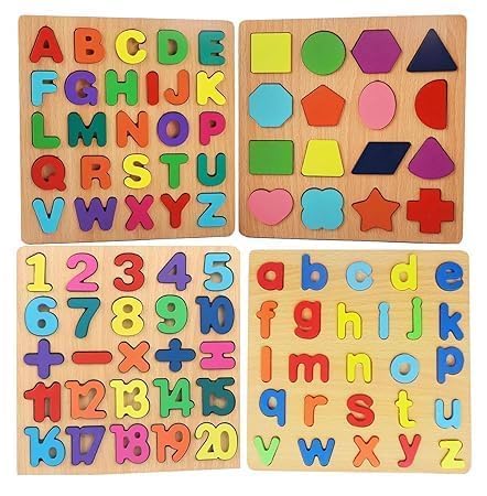 Udaipur HandiCrafts Wooden Learning Educational Game Board for Kids, Puzzle Toys for 2 Years Old Boys & Girls (Alphabets, Numbers & Shapes)