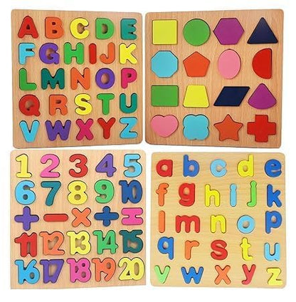 Udaipur HandiCrafts Wooden Learning Educational Game Board for Kids, Puzzle Toys for 2 Years Old Boys & Girls (Alphabets, Numbers & Shapes)