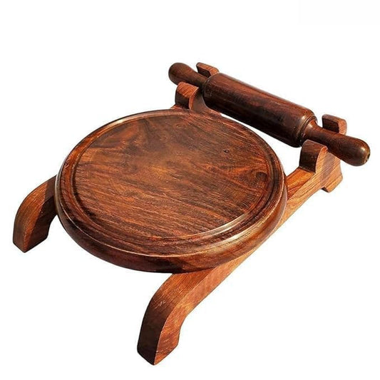 Handicrafts Premium Wooden Chakla Belan Set with Stand | Durable, Handcrafted Rolling Board and Pin for Perfect Rotis & Chapatis | Traditional Kitchen Tool Set for Easy Cooking