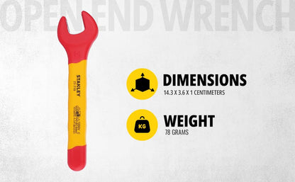 STANLEY STMT77719-23B VDE Insulated Open End Wrench 14mm, Ideal For Repair Of Electric Vehicles, Red and Yellow