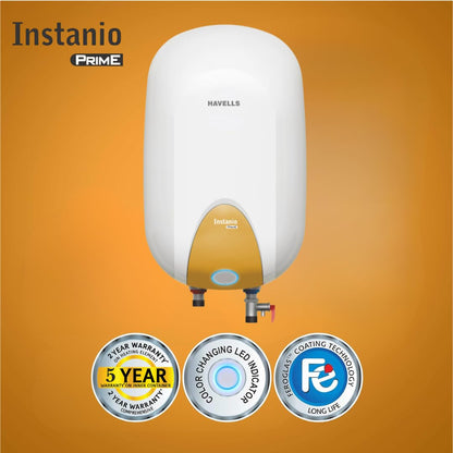 Havells Instanio Prime 15 Litre Storage Water Heater (Geyser)| Temp. Sensing Color Changing LED Indicator | Glass Coated Anti Rust Tank| Warranty: 5 Year on Tank | High Rise Compatible (White Mustard)