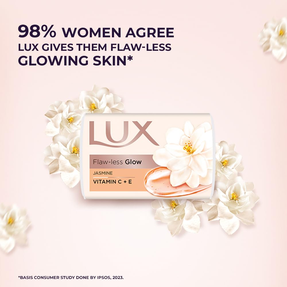 Lux Flaw-less Glow Bathing Soap infused with Vitamin C & E | For Superior Glow | 150g x 3
