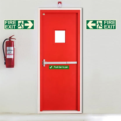 Akshar Arts Bhuwana Fire Exit Left and Right Arrow Night Glow Signboard On PVC Sunboard 3 mm Size-300mm X 100mm (Pack of 04)
