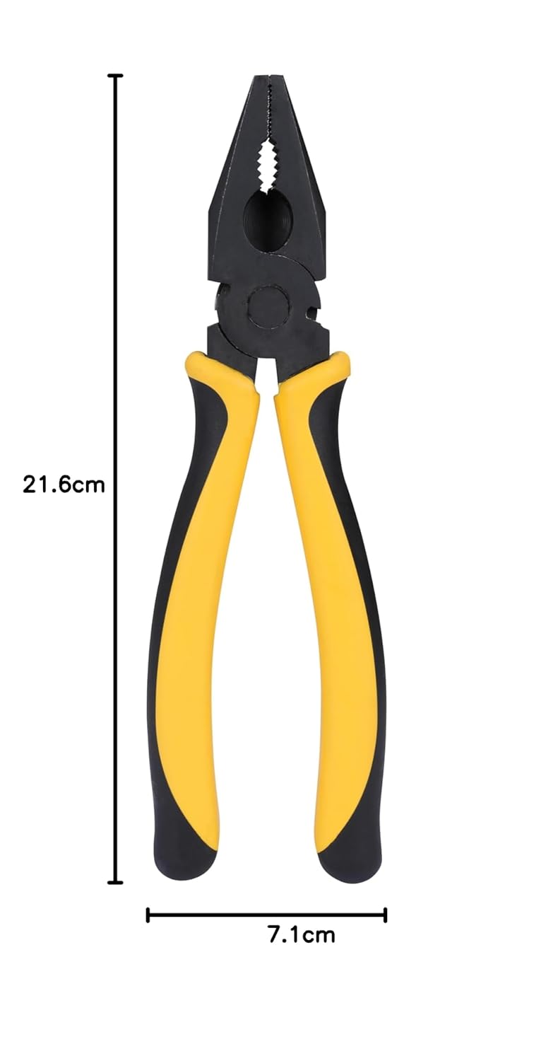 STANLEY 70-482 8'' Sturdy Steel Combination Plier Double Color Sleeve, Anti-Rust, Black Phosphate Finish, Material: C45, Full Body Hardened, Used for Gripping, Twisting, Bending and Wire Cutting