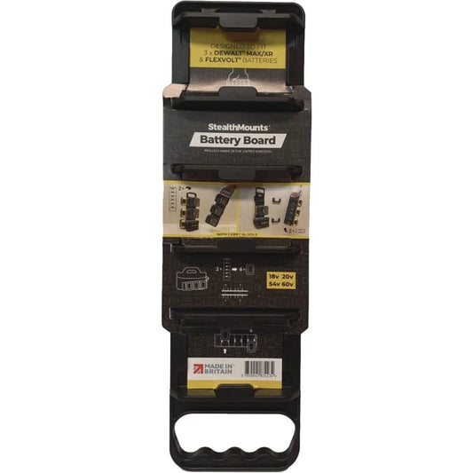 Dewalt Tool Battery Board with Handle | Perfect for Organisation and Transportation of Batteries in The Workshop/Workspace | StealthMounts Dewalt Battery Holder Board