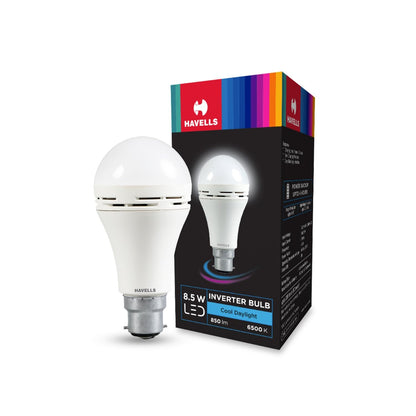 HAVELLS 8.5w LED Emergency Bulb | Shatter Resistant |Cool Day White (6500K) | B22 LED Bulb Base | Inverter Bulb for home,3 Hours battery back up| Li-ion Battery | Over charging Protection