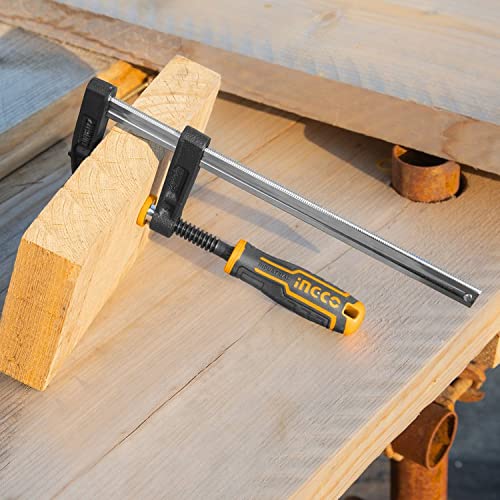 INGCO F Clamps (50x150mm), Steel f clamp with Rubberized Handle and Surface Protection PVC Cover for Better Grip Metal F Clamps for Woodworking Glass and Welding Works