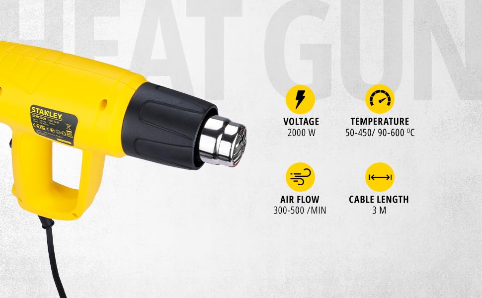 STANLEY STXH2000 2000W Variable Speed Heat Gun (Yellow and Black)