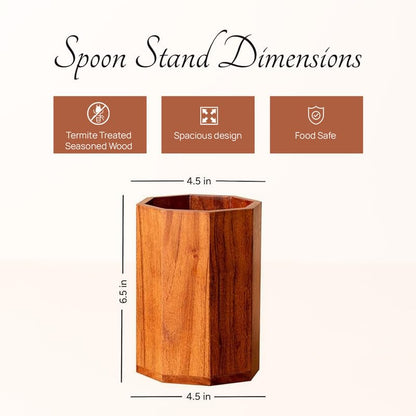 Udaipur Handicrafts  Cutlery Holder Spoon Stand For Kitchen | 6.5 Inch Brown | Cutlery Holder For Dining Table | Wooden Caddy Storage Organizer Stand Caddy Holder | Stylish & Functional Kitchen Décor