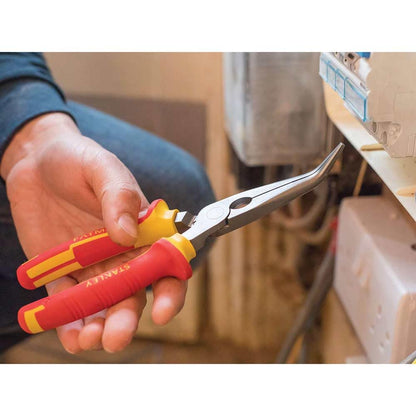 STANLEY FATMAX® 0-84-008 VDE Bent Nose Pliers, 200mm (8"), Ideal For Repair Of Electric Vehicles, Gripping & Manoeuvring Objects, Red and Yellow