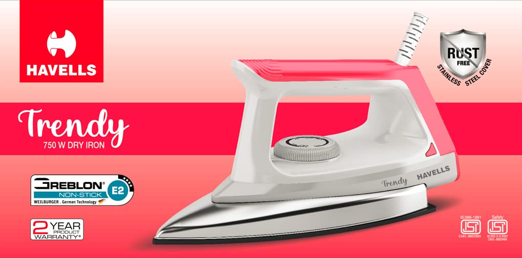Havells Trendy 750 watt Dry Iron (Ruby Red), (GHGDICFW075)