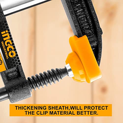 INGCO F Clamps (50x150mm), Steel f clamp with Rubberized Handle and Surface Protection PVC Cover for Better Grip Metal F Clamps for Woodworking Glass and Welding Works