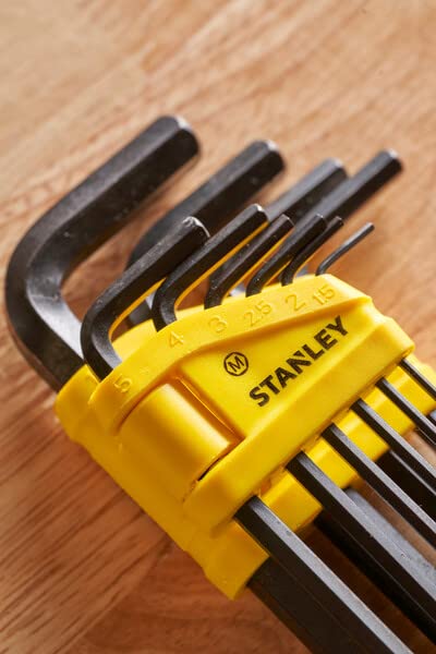 STANLEY 69-253 Metric Hex Key Set (10-Pieces), 1.5mm to 10mm, ANSI Certified, Made From S2 Steel, Clear Size Marking, Folding Plastic Carry Case, Anti-Corrosion Treatment, Black & Yellow