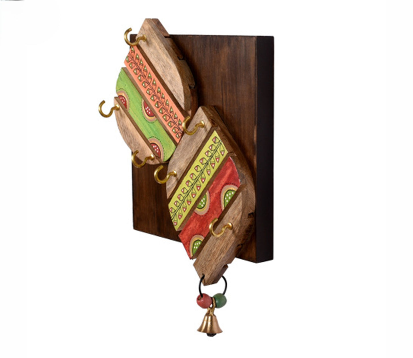 Udaipur Handicrafts Wood Multicolor Tribal Art Leaf Design Key Holder