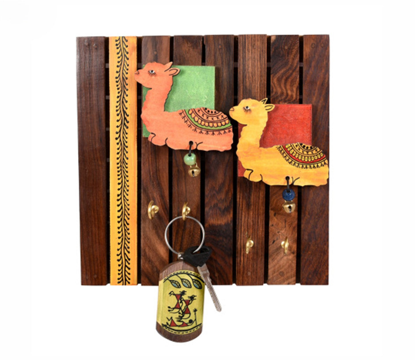 Udaipur Handicrafts Wood  Multicolor Tribal Art Alpaca Theme Key Holder