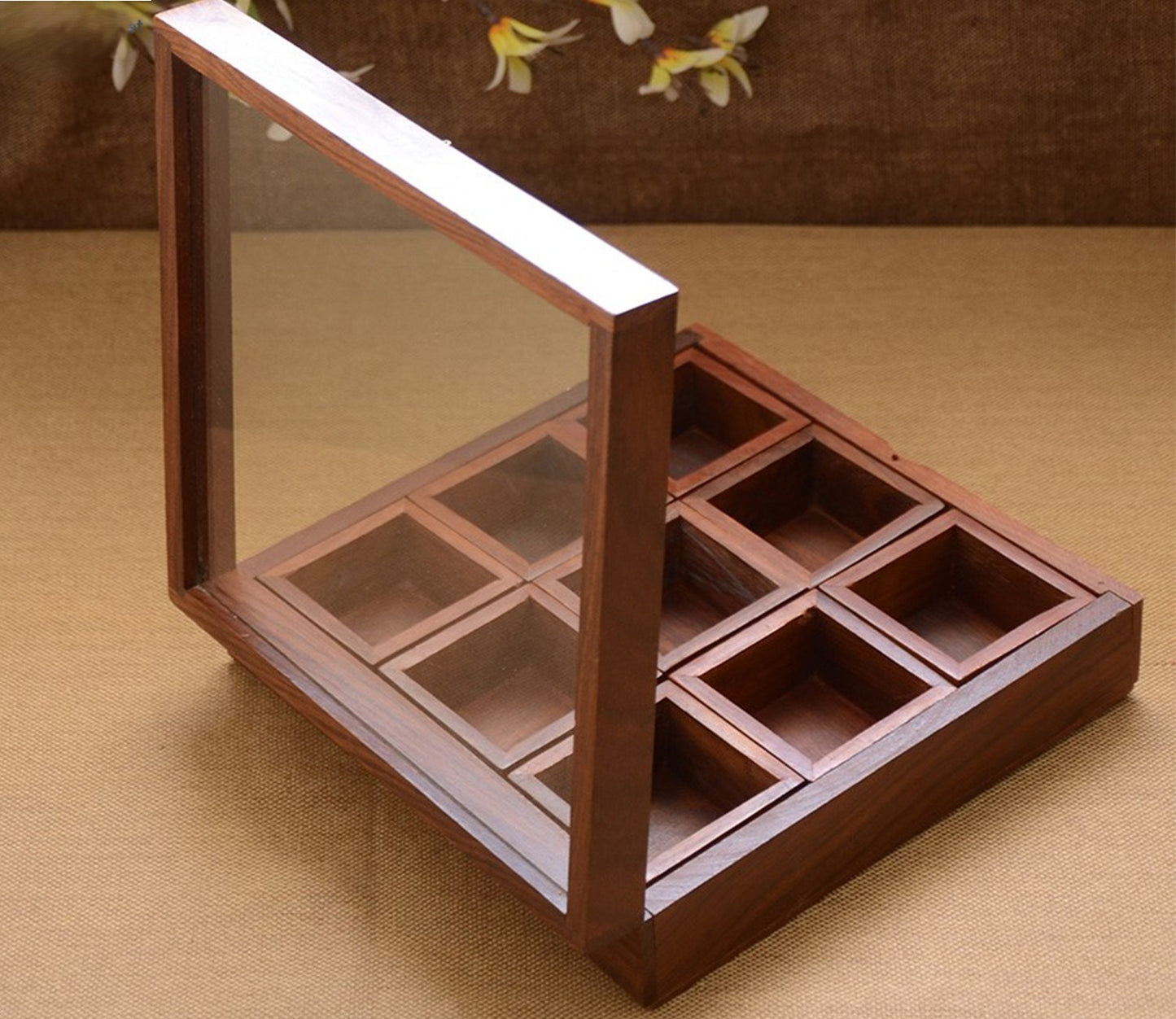 Udaipur Handicrafts Brown Square Shape Wooden Masala Box