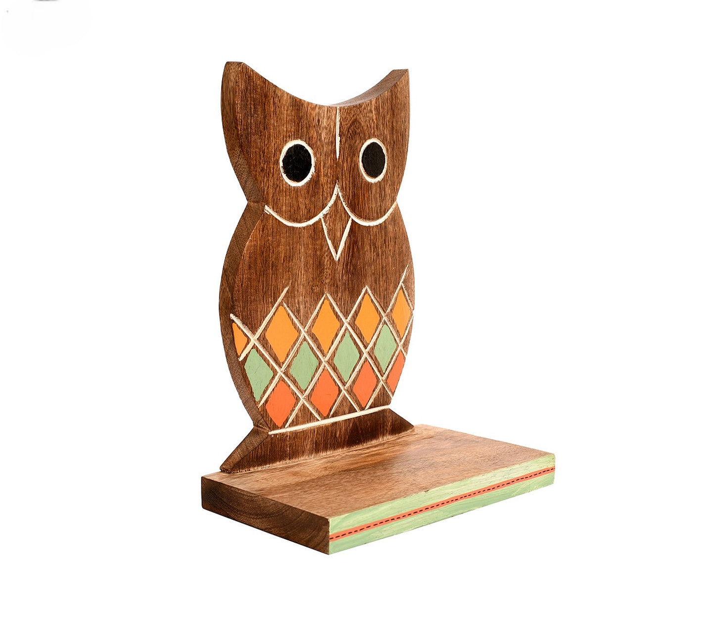 Udaipur Handicrafts Natural Brown Owl Shelf With Two Pots