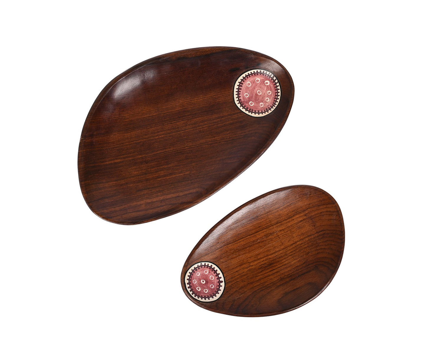 Udaipur Handicrafts Tribal Art Wooden Platter Oval Shape Set of 2