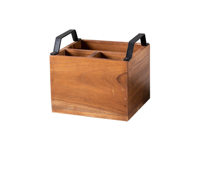 Udaipur Handicrafts Nestroots Wooden Spoon Stand & Napkin Holder for Kitchen | 7 Inch Brown Cutlery & Tissue Organizer for Dining Table