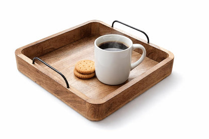 Udaipur Handicrafts Wooden Serving Tray for Home & Kitchen Item Serving Snacks & Fruits Decorative Kitchen & Dining Table Tray Decor 10 Inch
