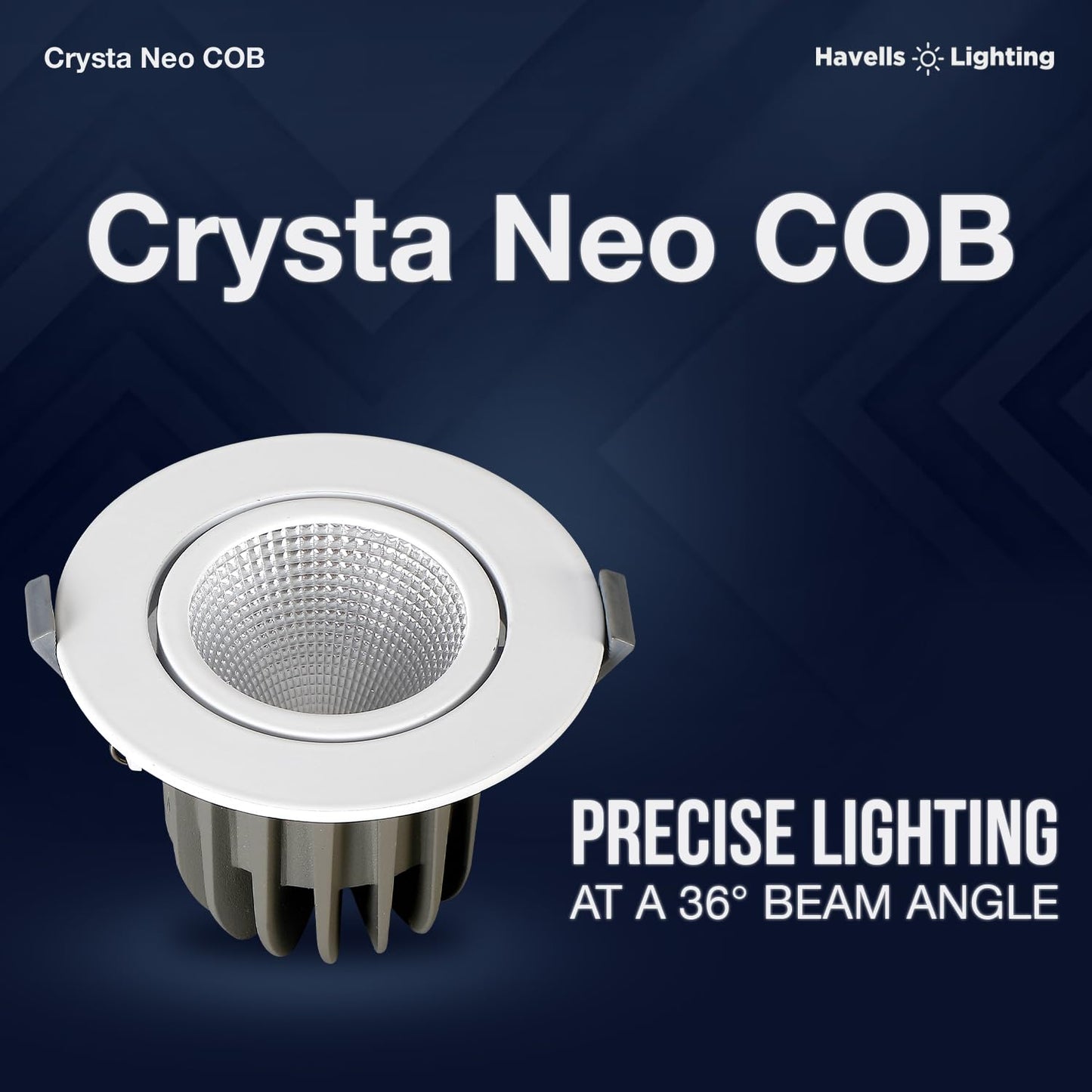 Havells Crysta NEO Swivel COB Spotlight 30W 3K Ceiling Light Energy Efficient Beam Angle of 36° Long Life of 25000 Burning Hours Metal Body COB,Aluminum DIE CAST,80 Lumen Per Watt 6500K