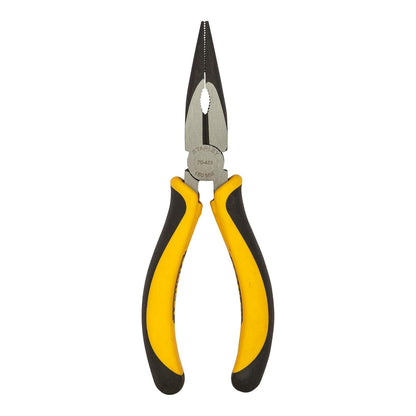 STANLEY 70-483 6'' Sturdy Steel Long Nose Plier Double Color Sleeve, Ergonomically Designed Dynagrip Handle with Finger Guards, Fully Heat Treated Forged Carbon Steel Jaws, Used to Cut Small Wires