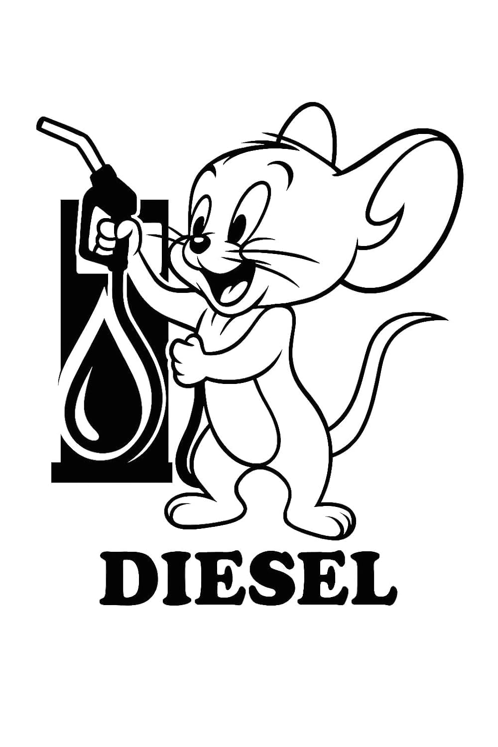 Akshar Arts Bhuwana Car Sticker Vinyl Stickers Diesel Sticker for Car Exterior Waterproof Scratch Proof, Weather Resistant Decals Black White Cute Cartoon Jerry (Mouse Holding Fuel - Car..)