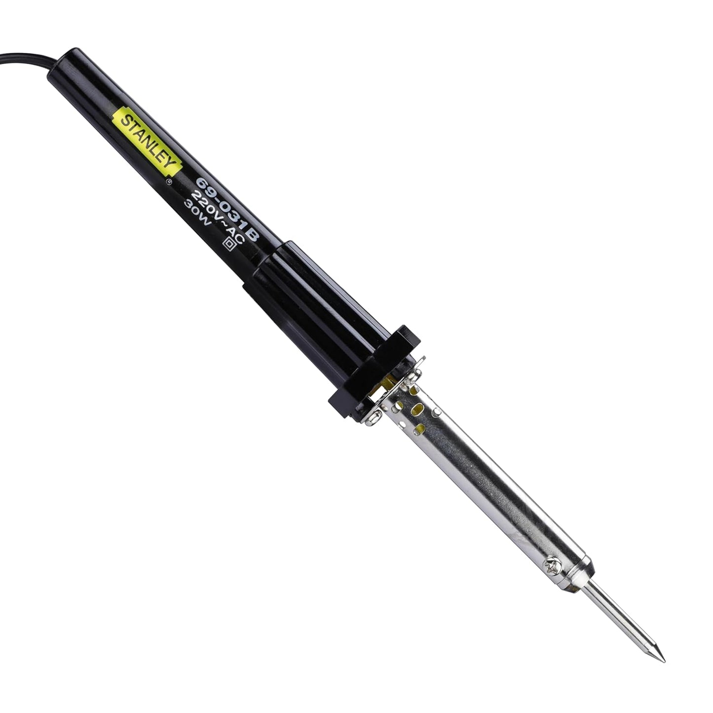 STANLEY 69-031B Round 30-Watt Corded Soldering Iron, Comes with 2 Soldering Tips, Ideal for Soldering Light Gauze Wires, Thin Metals & Other Electrical Work, Black and Chrome
