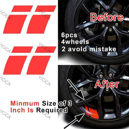 Akshar Arts Bhuwana (Red) Wheel Decals Hash Stripe Stickers Fits 18''- 21'' Wheels, 6Pcs Reflective Car Wheel Rim Decal Stripes Decoration Accessories Compatible with Aadi A1