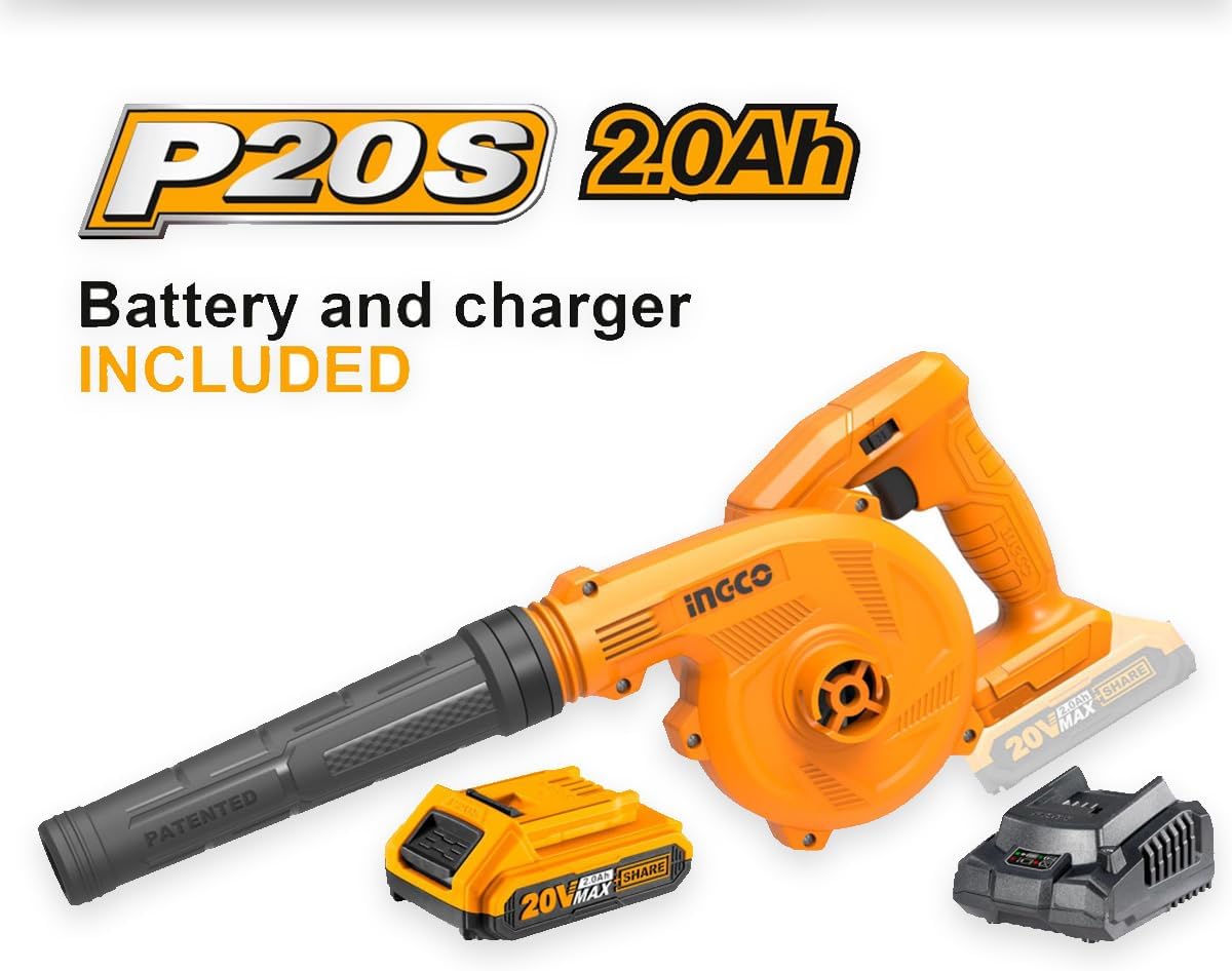 INGCO CABLI200181 20V Cordless Leaf Blower – Dual-Speed, High-Efficiency Motor (0–18000 RPM)