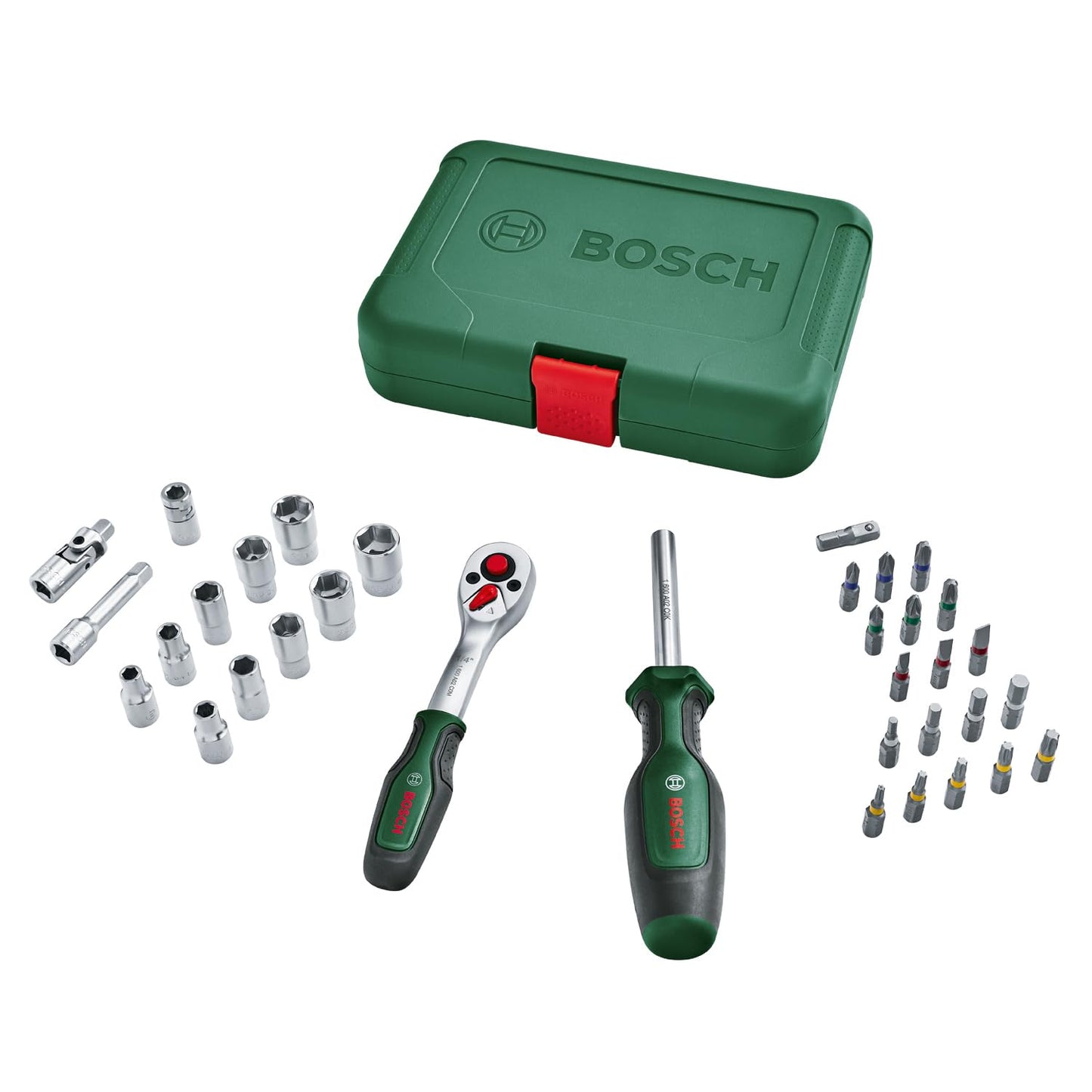 BOSCH Home and Garden 34-Piece Socket Set - 1/4" Drive with Ergonomic Grip & Magnetic Bits Holder for Versatile DIY Projects