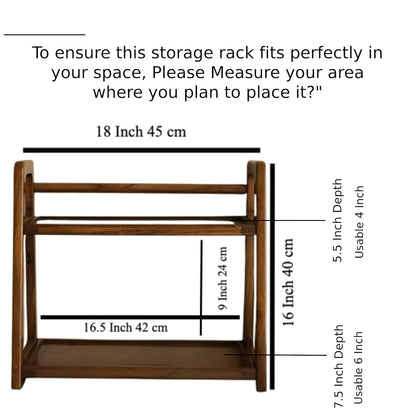 Udaipur Handicrafts Wooden Kitchen Rack Organizer 2 Tier Shelf | Multipurpose Solid Teak Wood Storage Organizer | Grocery Spice Rack | Sugar Containers, Jars, Bottles Holder for Kitchen Countertop (Food Safe)