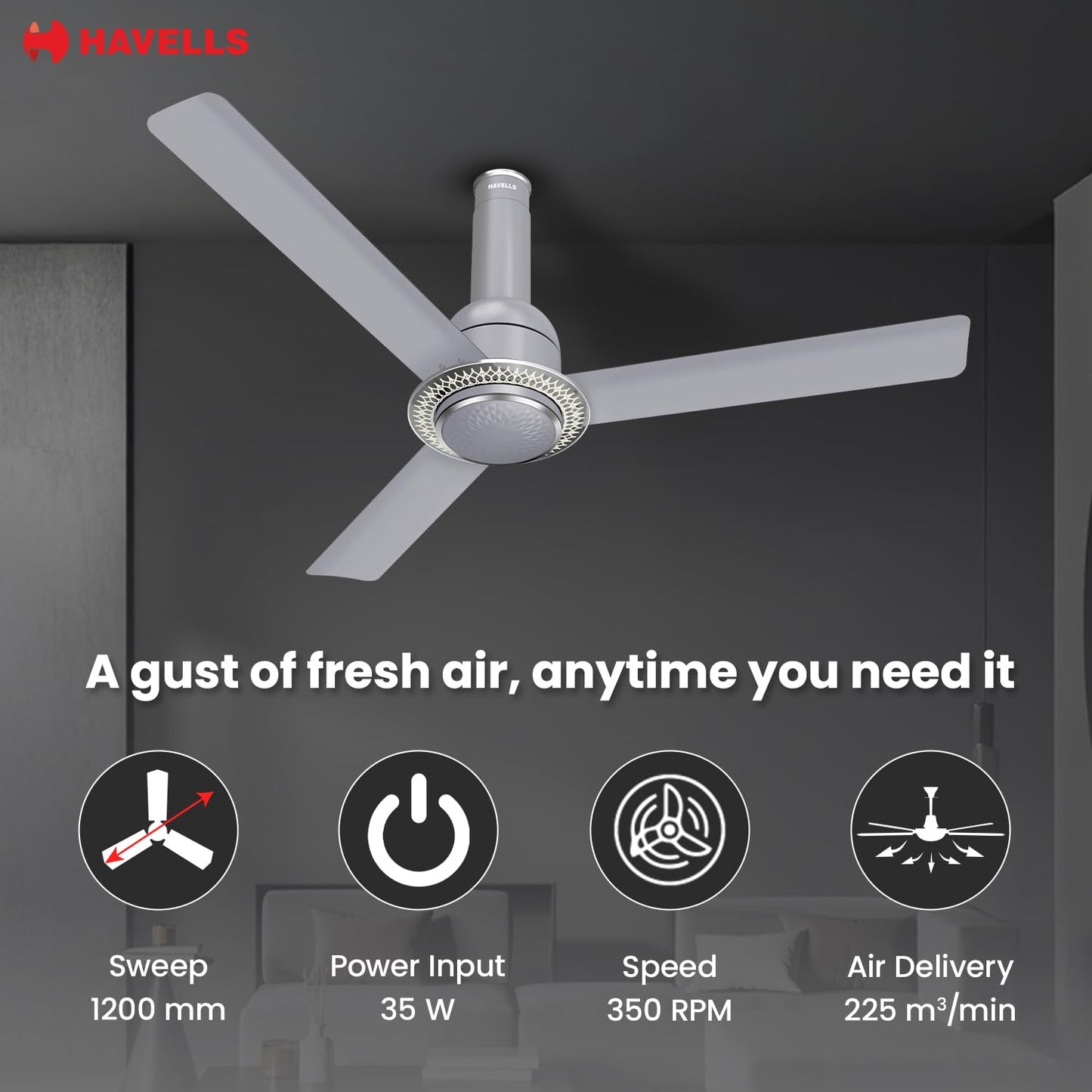 Havells CERA BLDC 1200mm Premium Underlight Ceiling Fan with 100% Pure Copper| Reverse Rotation | Remote Controlled | Watt: 35|Air Flow: 225 cmm|Speed: 350 RPM| 2 Years Manufacturer Warranty (Mist)