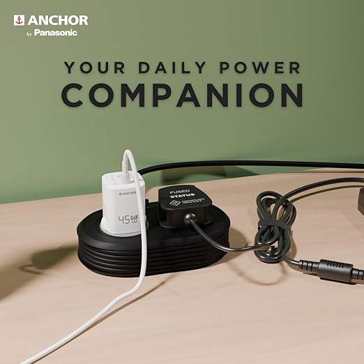 Anchor by Panasonic 2 Universal Socket Extension Board, 6A Spike Guard with 1.2-Meter Heavy Duty Cord for Home and Office Usage, 2 Way Power Strip with LED Indicator, Matt Finish