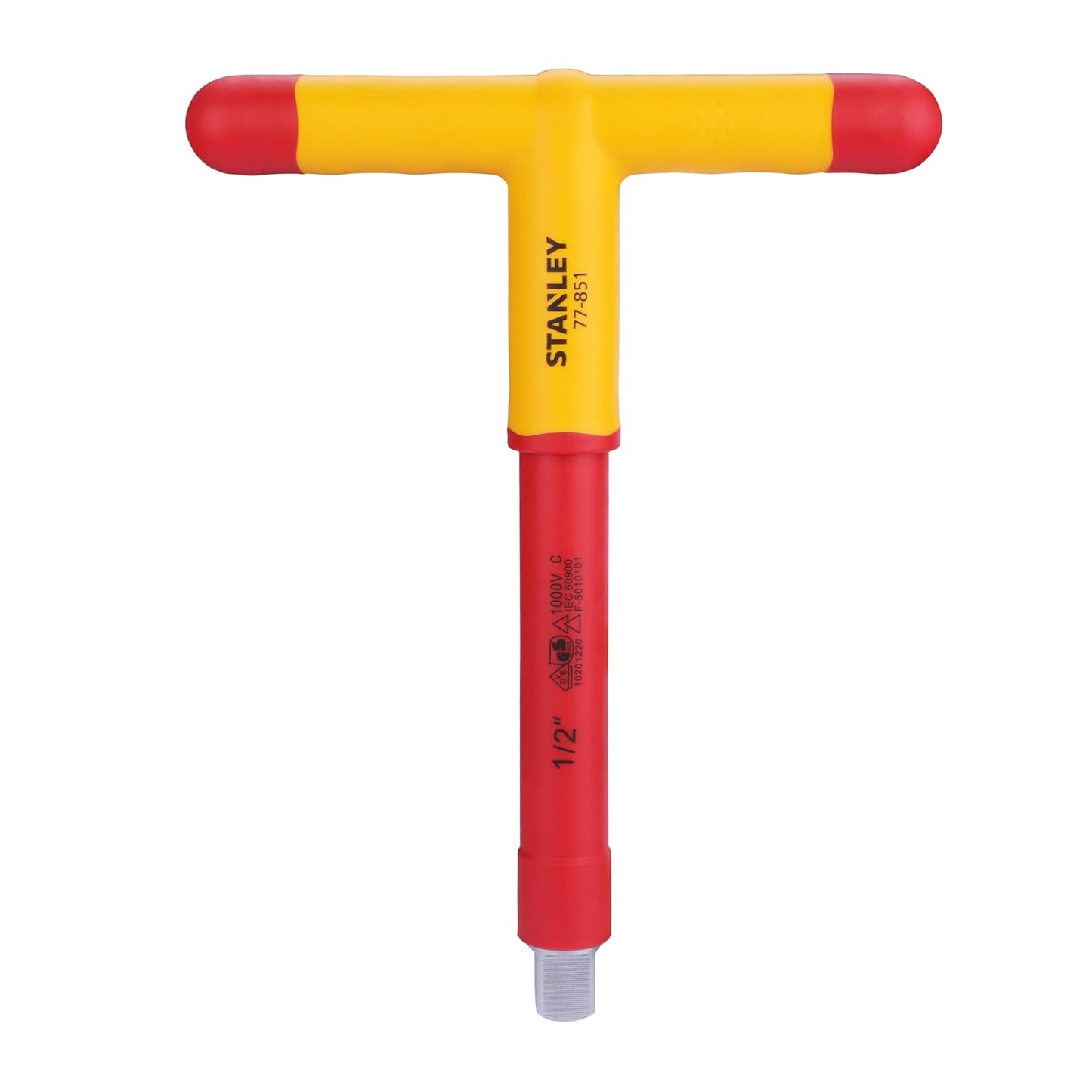 Stanley STMT77851-23B 1/2" VDE Insulated T-Handle Wrench 200mm, Ideal For Repair Of Electric Vehicles, Red and Yellow