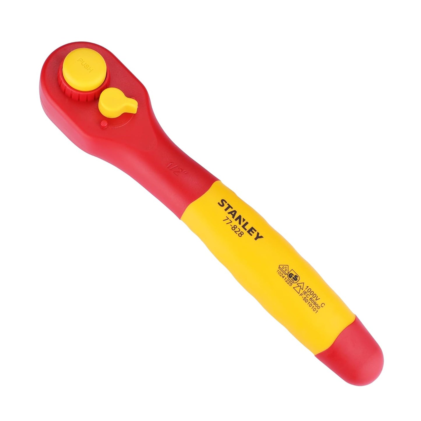 Stanley STMT77828-23B 1/2" VDE Insulated Ratchet 250mm, Ideal For Repair Of Electric Vehicles, Red and Yellow