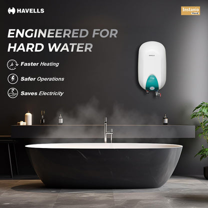 Havells Instanio Prime 25 Litre Storage Water Heater (Geyser) |Temp. Sensing Color Changing LED Indicator | Glass Coated Anti Rust Tank | Warranty: 5 Year on Tank | High Rise Compatible (White Blue)