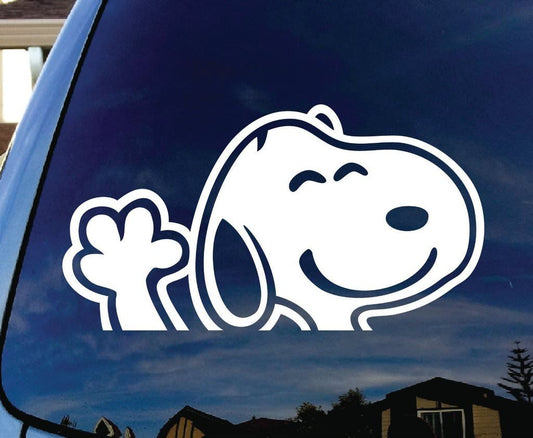 Akshar Arts Bhuwana Snoopy Waving Hi Hood, Bumper, Sides Windows, Car Sticker for All Cars
