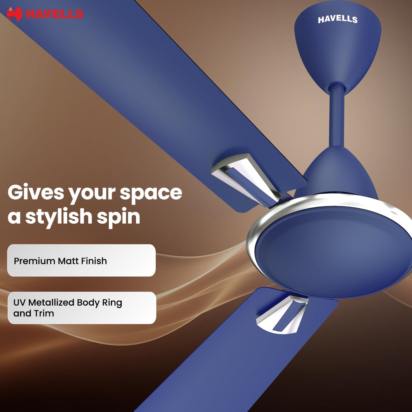 Havells Quickair 1200mm Ceiling Fan, High-Speed, Energy Efficient & Silent Operation with Modern Design, Ideal for Bedrooms | 2 Years Manufacturer Warranty | Matt Blue