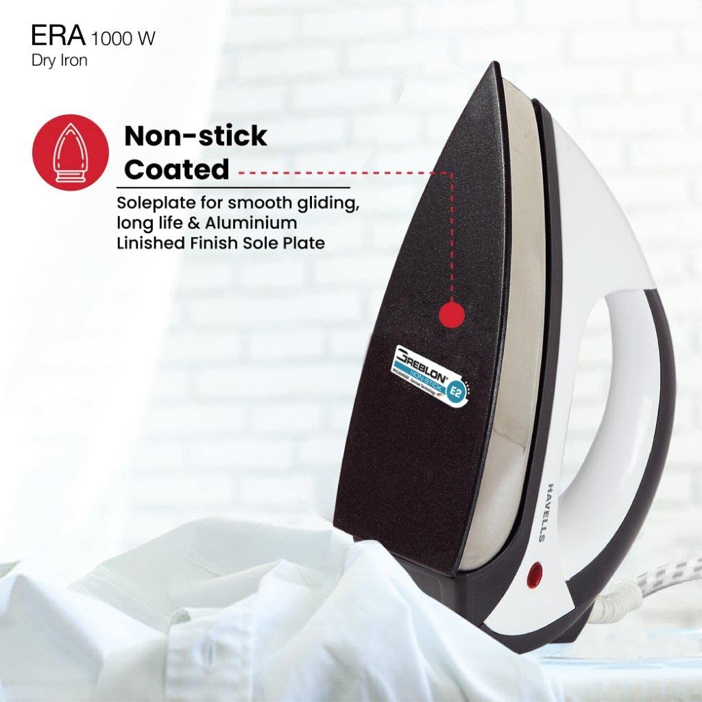 Havells Plastic Era 1000-Watt Dry Iron (Grey/White), 1100 Watts, Pack of 1
