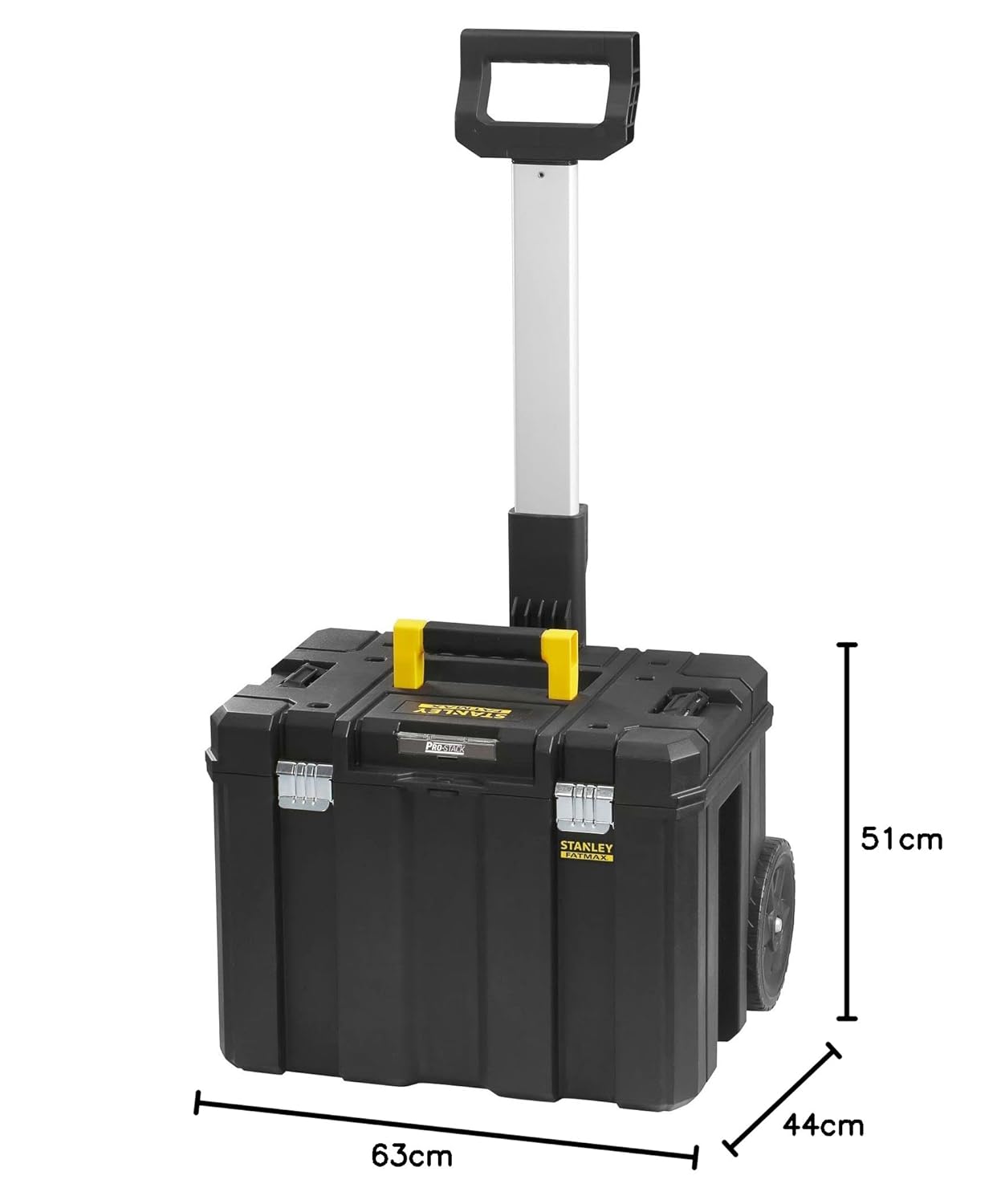 STANLEY FATMAX FMST1-75753 PRO-STACK™ Mobile Storage Box, 50 Kg Weight Capacity, Anti-Rust Metal Latches & Hinges, 7'' Durable Wheels,Telescopic Handle, Padlock Eye For Security, 100x51.2x43.5 cm
