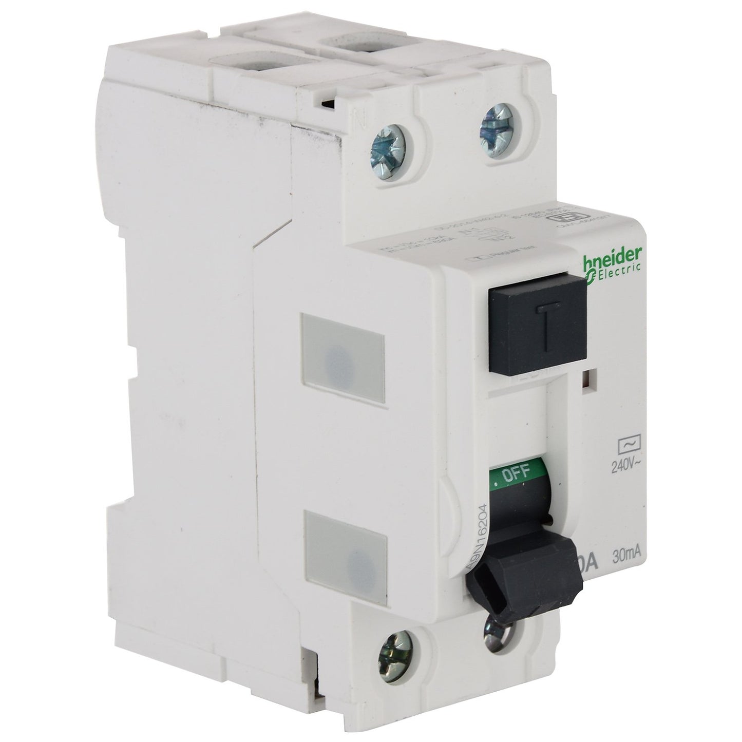 Schneider Electric Acti9 40A 2-Pole RCCB 30mA | Polycarbonate Body, White | Residual Current Circuit Breaker for Electric Shock & Fire Protection | DIN Rail Mount | IEC Certified (A9KR11240)