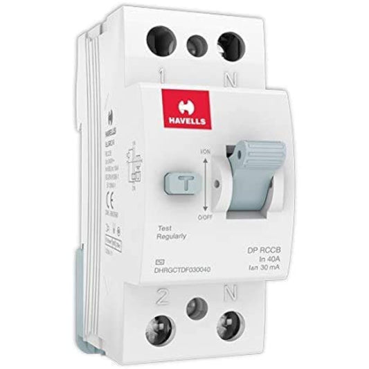 Havells PVC Plastic 40A/30mA DP RCCB (Grey) (DHRGCTDF030040)