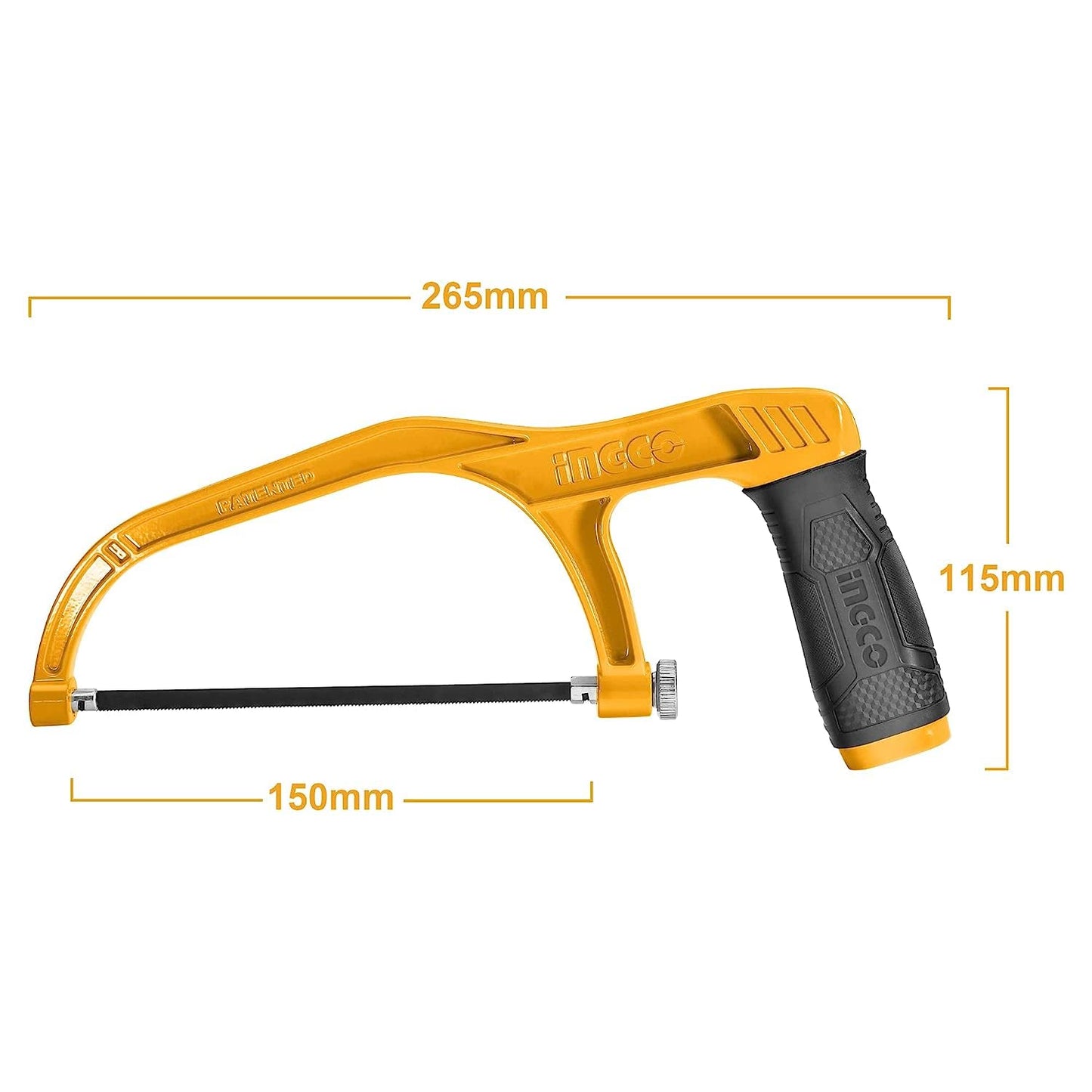 INGCO Mini Hacksaw, 150mm (6") Hand Saw, Comfortable Handle Aluminium Body With 1 pcs Blade for Metal, Wood, PVC Pipes
