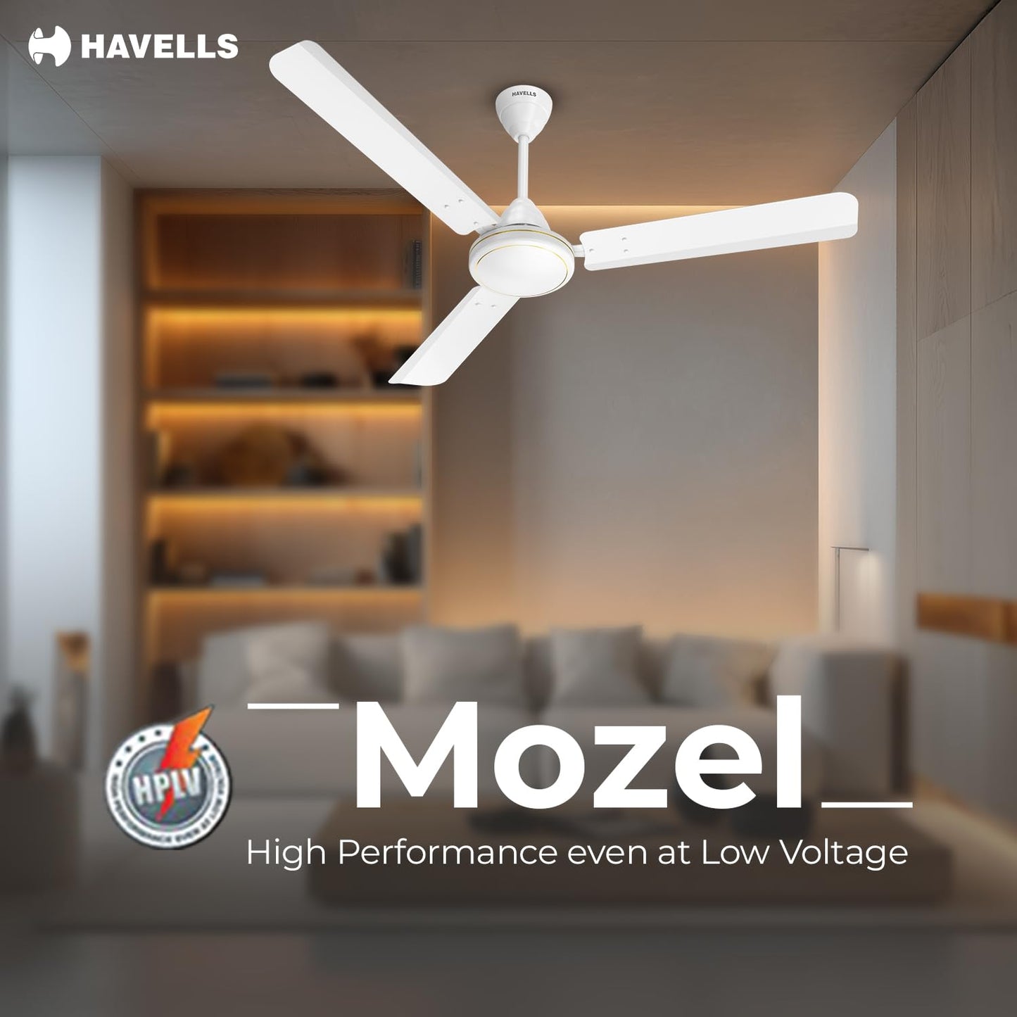 Havells Mozel XP 1200mm Ceiling Fan, Best in Class Base Fan with High Air Delivery, Energy Saving & 100% Pure Copper Motor | 2 Year Warranty | White