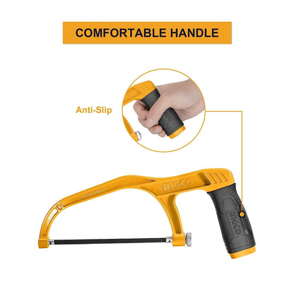 INGCO Mini Hacksaw, 150mm (6") Hand Saw, Comfortable Handle Aluminium Body With 1 pcs Blade for Metal, Wood, PVC Pipes