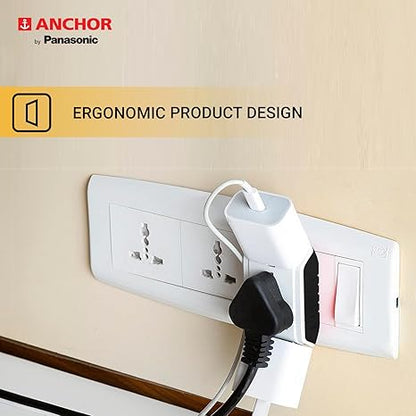 Anchor by Panasonic 6A 3 Pin Multiplug Travel Adapter with Universal Socket | 3 Pin Multi Plug Universal Socket (White)