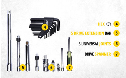 STANLEY 94-181 150-Piece High Quality Multi-Toolkit containing Spanners, Drivers, Sockets, Bits & Wrenches for Home, DIY & Professional Use, YELLOW & BLACK